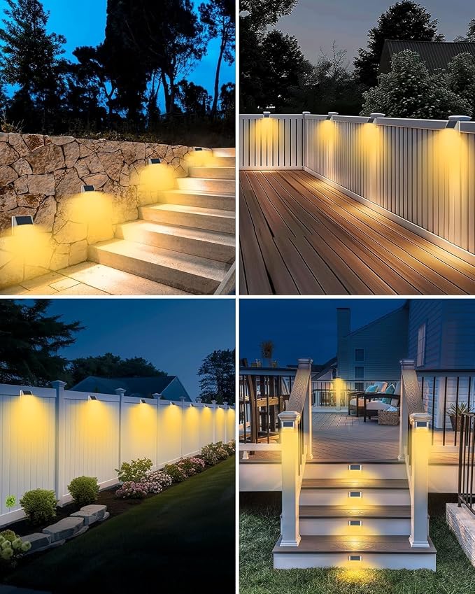 vighep 12Pack White Solar Lights Outdoor Motion Sensor, 3000K Warm Light/3 Lighting Modes, IP65 Waterproof Solar Powered Wall Lights Outside for Garden Fence Backyard Deck Driveway