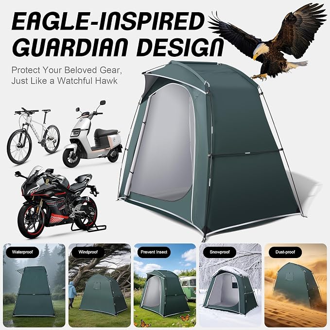 Bike Storage Tent Outdoor, Waterproof Bicycle Shed for 3-4 Bikes, PU4000 210D Oxford, Fiberglass Frame, Rain-Blocking Awning Design, Outdoor Storage for Bikes, Lawn Mower, Garden Tools Green