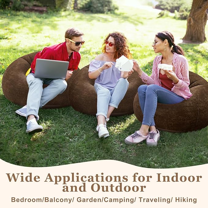 Realspring Inflatable Bean Bag Chairs Outdoor Blow up Camping Chairs Inflatable Lazy Sofa Folding Portable Bean Bag Loungers Couch for Movie Night(Dark Coffee,4 Pcs)