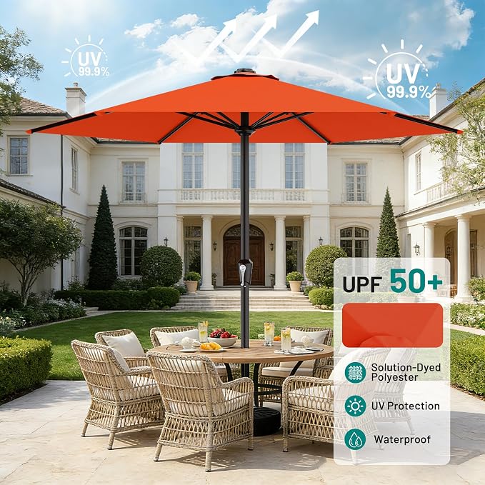AreShark 11 FT Patio Umbrella for Outdoor, Outdoor Table Umbrella with Push Button Tilt and Crank, Outdoor Patio Umbrellas with 6 Sturdy Ribs, Patio Umbrellas for Market, Garden, Pool (Orange)