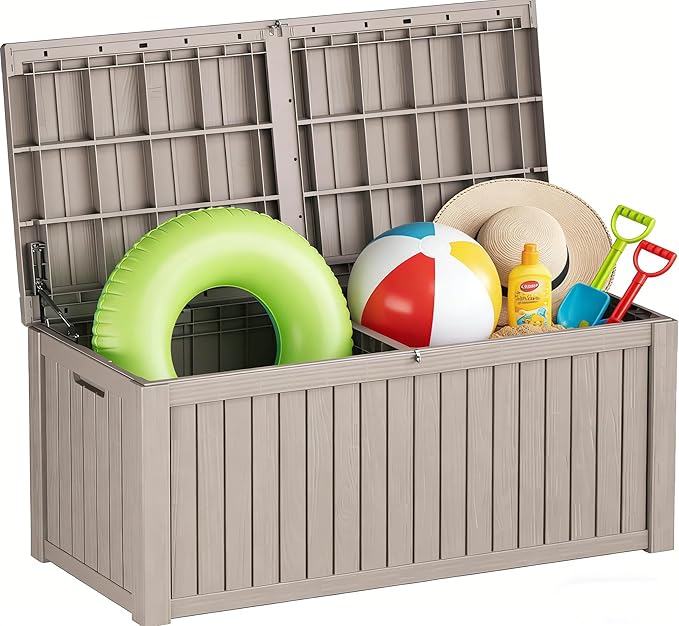Outdoor Storage Box 185GAL Waterproof Resin Deck Box,Pool Accessories Supplies，UV-Resistant Lockable Package Delivery Bin for Garden Tools,Large Patio Outside Cushions,Chest,Furniture,Grey