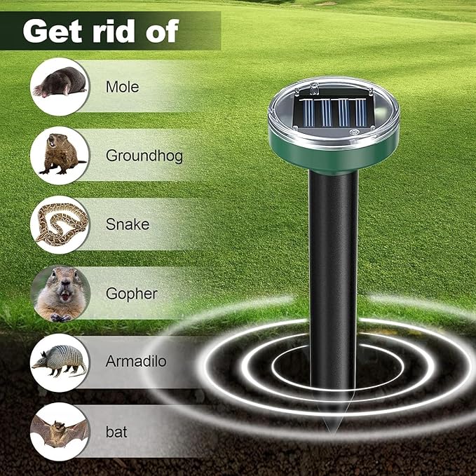 Mole Repellent Solar Powered - Ultrasonic Rodent Repeller 8 Pack,Waterproof Solar Powered Groundhog Deterrent for Yard Garden Farm,Rat Repellent for Gopher