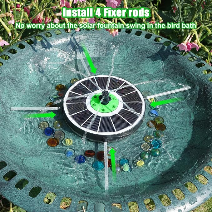 Yzert Solar Water Fountain with 2200 mAh Battery, 3.5W Glass Solar Fountain Pump Colorful LED Lights, Floating Solar Bird Bath Fountains with 4 Fixers & 7 Nozzles for Garden, Outdoor, Pond, Pool