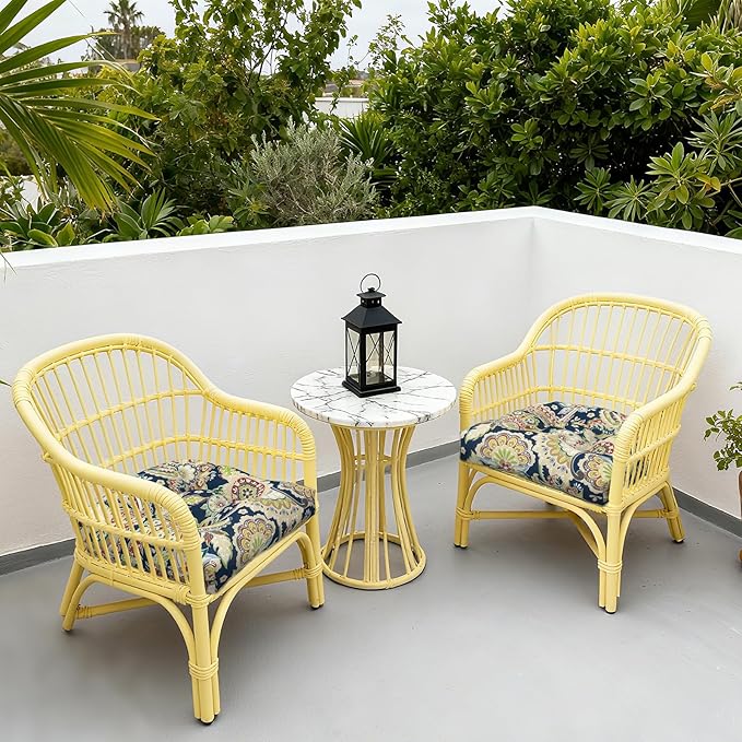 LVTXIII Outdoor/Indoor Tufted Seat Cushion, Decorative Wicker Chair Pads All Weather Seat Cushion Sets for Patio Garden Home Office Furniture, 19"x19"x4", Round Back, Pack of 2, Paisley Sapphire Blue