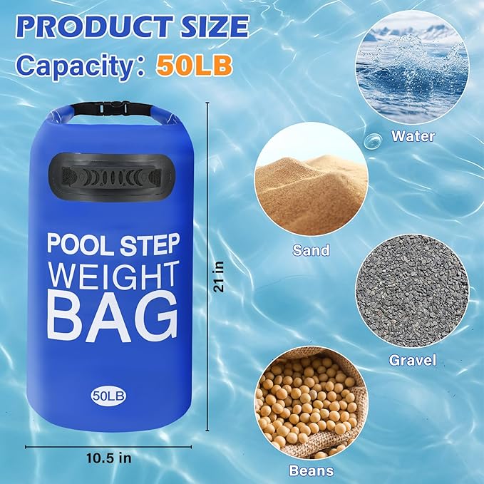 50LB 500D PVC Swimming Pool Ladder Weights- 2 Pack Sand Fillable Universal Sand Bags Step Anchors,Waterproof Sand Bags with Heavy-Duty Handle for Pool Ladder Steps