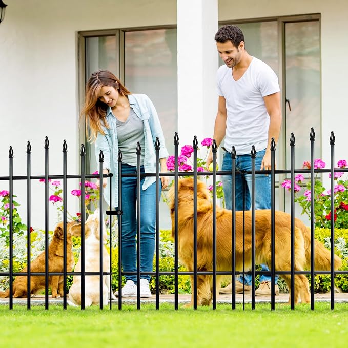 Thealyn Metal Garden Fence Panels 36" H x 28" W (4 Panels + 1 Gate,11.6 Ft Total), No Digging Decorative Garden Border Fence, Rust-Resistant Black Landscape Edging for Flower Beds, Yard, Patio