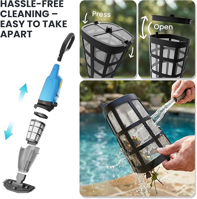Handheld Pool Vacuum for Above Ground Pool, Cordless Pool Vacuum w/ 4-Section Pole, Pool Cleaner w/ 18 GPM & 90 Min, Ideal for Leaves Dirt Sand, Hot Tubs Spas Above Ground Pools Inground Pools, Blue