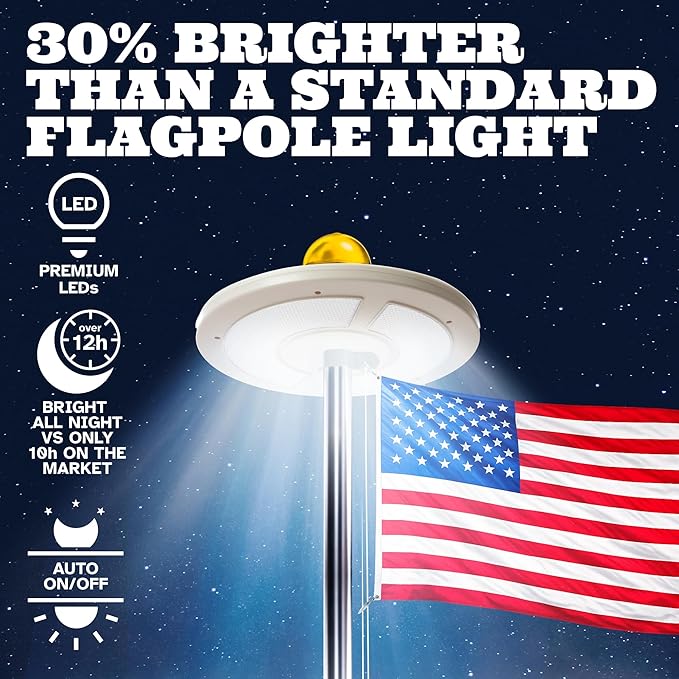 Deneve Ultra-Bright Flag Pole Light - 128 LED Lights - Solar-Powered - Auto Dusk to Dawn - Waterproof Design (White)