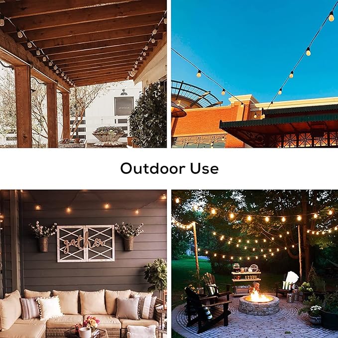 Banord 51FT Outdoor Shatterproof LED String Lights, Waterproof 17 Hanging Sockets with 18 x Dimmable LED Bulb Garden Light String, Waterproof Vintage Patio Lights for Wedding Party