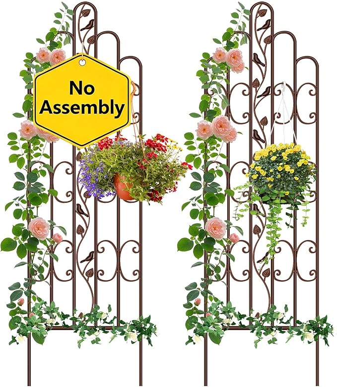 Amagabeli 2 Pack 71” x 21” Tall Garden Trellis for Climbing Plants Outdoor Heavy Climbing Plant Rose Trellis Wrought Iron Ivy Vine Cucumbers Decorative Metal Trellis Brown