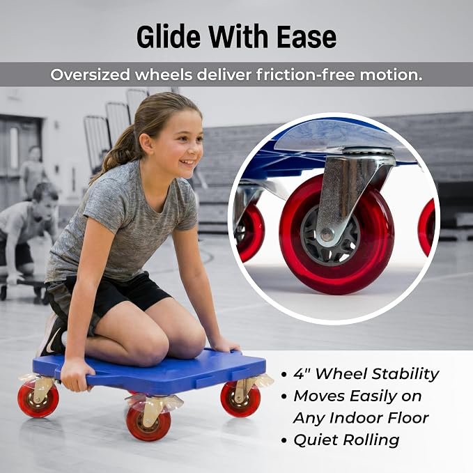 Cosom Scooter Board, 16 Inch Premium Sit & Scoot Board with 4 Inch Non-Marring Performance Wheels, Double Race Bearings, & Safety Handles, Physical Education Class Equipment
