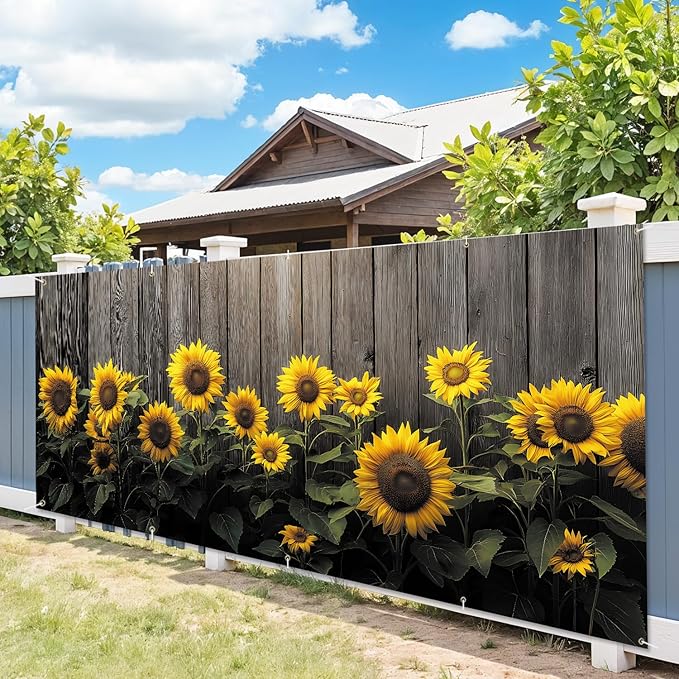 7 * 16FT Summer Sunflower Garage Door Cover Decorations Sunflower Fence Garage Door Banner for Outdoor Indoor Summer Party Photography Backdrop