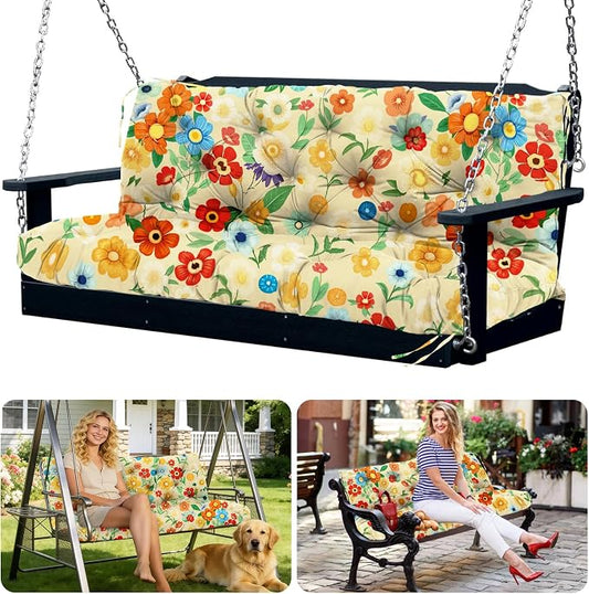 Porch Swing Cushions 3 Seater Replacement Thicken 5" Waterproof & Fade Resistant Swing Cushions for Outdoor Furniture Bench Patio Swing Cushion with Backrest & Ties(Color Floral 70x40x5inch)