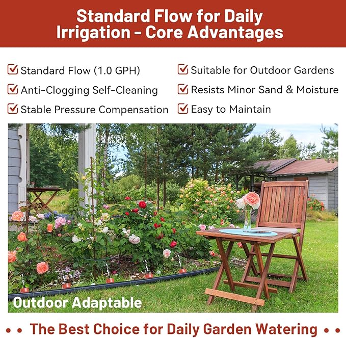 300 PCS 1 GPH Pressure Compensating Drip Irrigation Spot Watering Dripper, Standard Flow Drip Irrigation Emitters Heads for Vegetables Flowers Irrigation Drippers Parts for Outdoor Garden Beds Balcony
