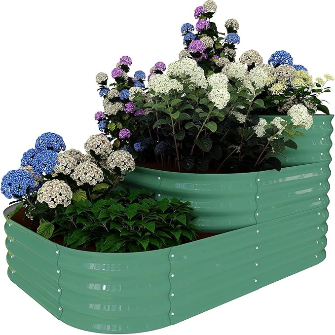 IDEALHOUSE Triple-Layer Galvanized Raised Garden Bed, 61x42x31 Inch Outdoor Modular Planter Box for Vegetables, Herbs & Flowers, 3-in-1 Open-Base Design for Deep Root Growth, Green