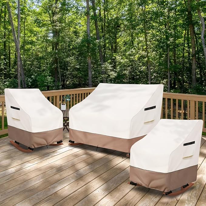 50" Double-Wide Outdoor Rocking Chair Cover, Waterproof & Dust Proof Patio Furniture Covers, Patio Chair Covers 51" W x 34" D x 45" H(Beige)