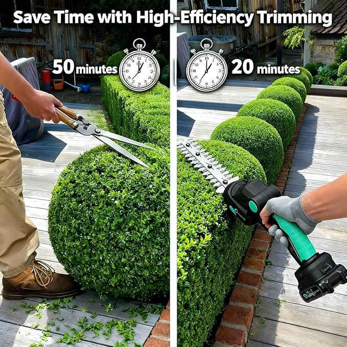 Garvee 20V Cordless Hedge Trimmer, 2 in 1 Electric Bush Trimmer, Handheld Grass Shear with 2×2.0Ah Rechargeable Batteries & Charge Base, Adjustable Head for Garden, Lawn, Bush Trimming