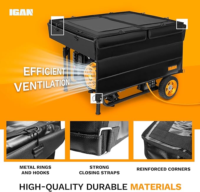 IGAN Generator Covers While Running Pro-Max for most 3500w-12000w Generators - Ultra Heavy Duty Generator Covers for Outside with Windproof Kit - Portable Waterproof Generator Cover, Black