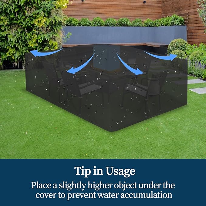 Easy-Going Rectangle Patio Furniture Cover Waterproof Outdoor Dining Table and Chair Cover Anti-UV Outside Sectional Sofa Set Covers (130"L x 84"W x 28"H, Black)
