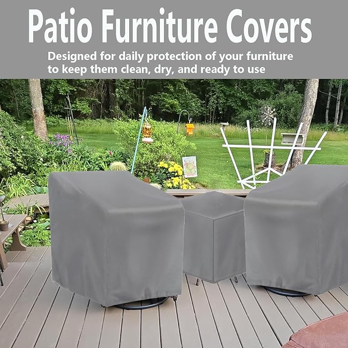 3 Piece Outdoor Veranda Patio Garden Furniture Cover Set with 420D Waterproof Fabric, Patio Furniture Covers Set with Windproof Buckle Strap Fit for Outdoor Wicker Rattan Chair Sets, Grey