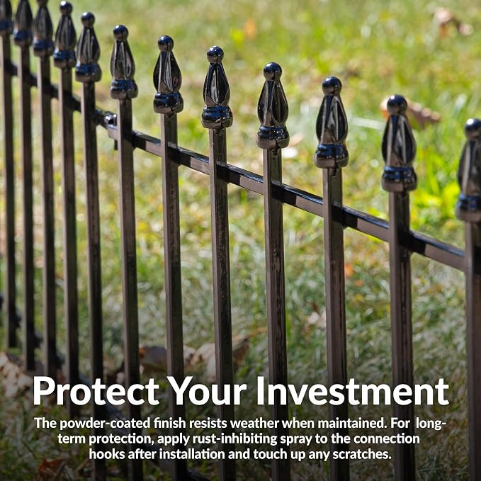 Sunnydaze Decorative Garden Fence Border - 22 in W x 18 in H No Dig Metal Edging for Flower Beds, Yard, Lawn, Pathways and Landscaping - Roman Finial Design - 9ft - 5 Panels - Black