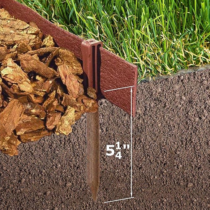 40FT Brown Landscape Edging Coil Kit 4 Inch High,Terrace Board with 12pcs 10-inch Spikes