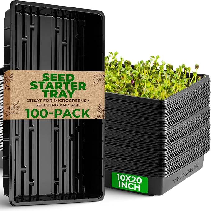10x20 Inch Black Plastic 100 Pack Plant Propagation Tray – Growing Trays for Garden, Planting, Seedling, Soil & Hydroponic Horticulture - Microgreen Trays Grow Plants - No Drain Holes