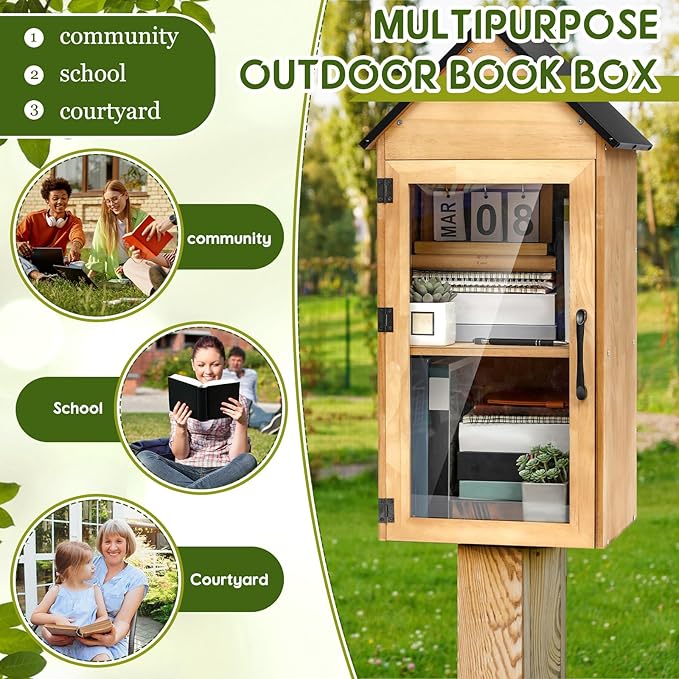 Wonderjune Outdoor Little Library Box,2-Tier Little Library for Neighborhoods Community School,Wood Book Storage for Literature Exchange,Halloween DIY Decor, Sharing Books, Literature and Newspapers