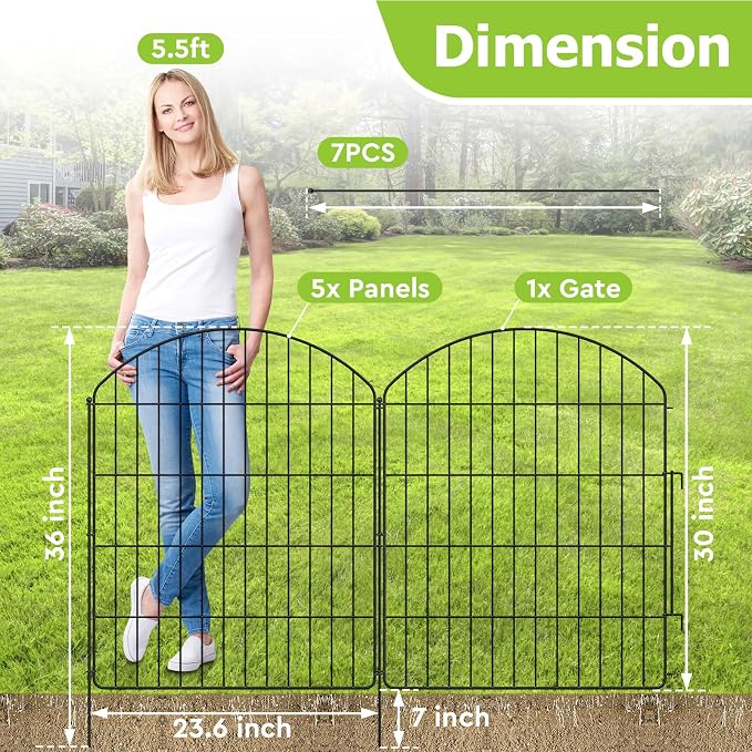 Garden Fencing Animal Barrier 12Pcs, 10 Panels + 2 Gate, 30in (H) x 23.6ft (L), No Dig Fence, Rustproof Metal, Flower Edging for Yard & Patio Outdoor Landscape, Arched