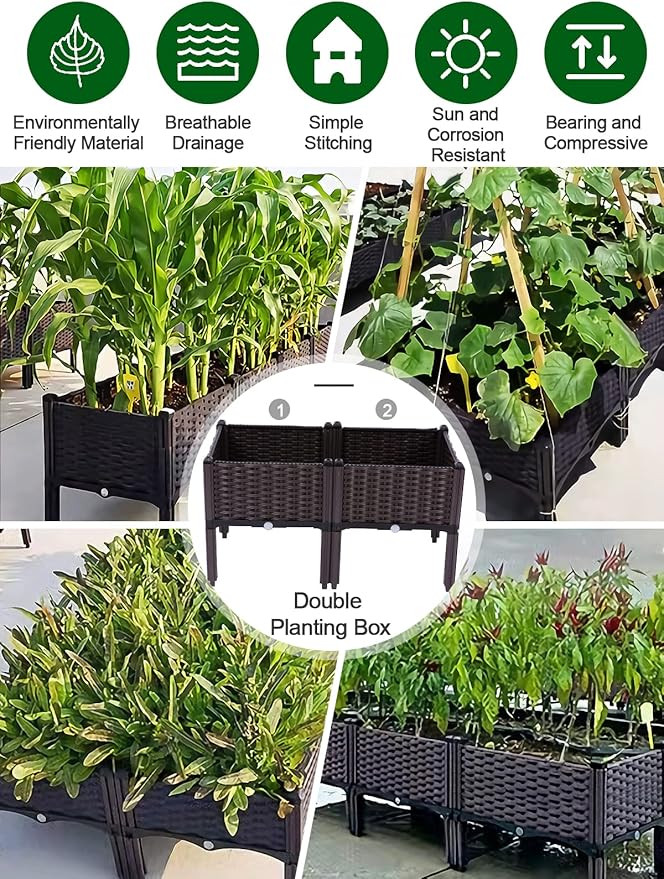 Kalolary 2 Sets Raised Garden Bed Elevated Garden Bed with Legs Patio Plant Boxes Vegetable Flowers Planting Raised Container for Indoor Outdoor Plant Fence Balcony Yard Gardening Supplies