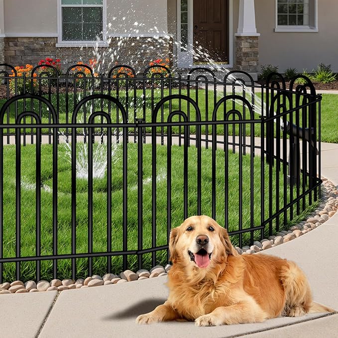 Decorative Garden Fence, 8 Panels No Dig Fence, 40 in(H) x 19.34 ft(L) Animal Barrier for Dogs Rabbits, Rustproof Metal Arched Decorative Garden Fences for Flower Bed, Outdoor, Yard, Patio