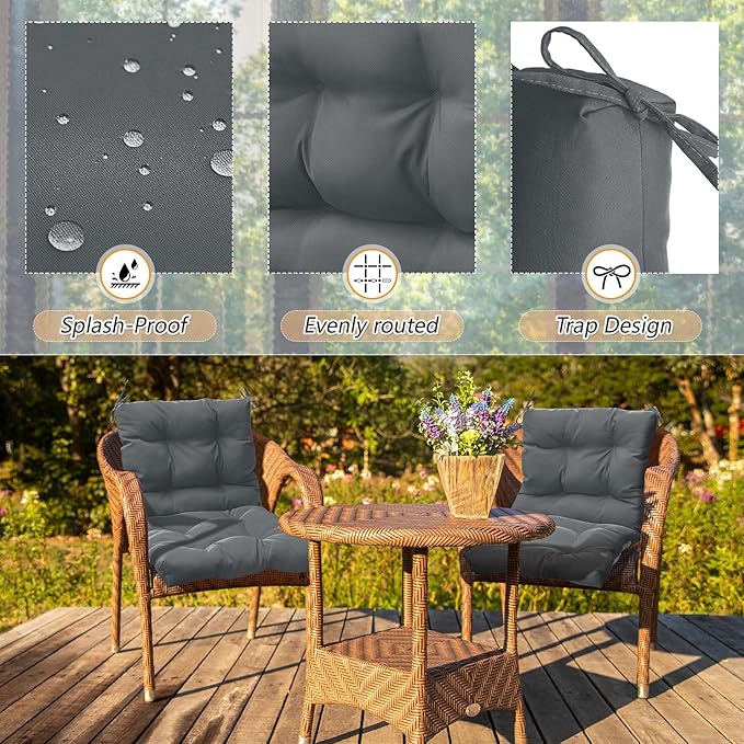 Marsui 6 Pcs Outdoor Indoor High Back Chair Cushions Patio Furniture Tufted Pillow with Ties Water-Resistant Replacement Outdoor Rocking Chair Cushions, 42 x 21 Inches (Dark Gray,Solid Color)