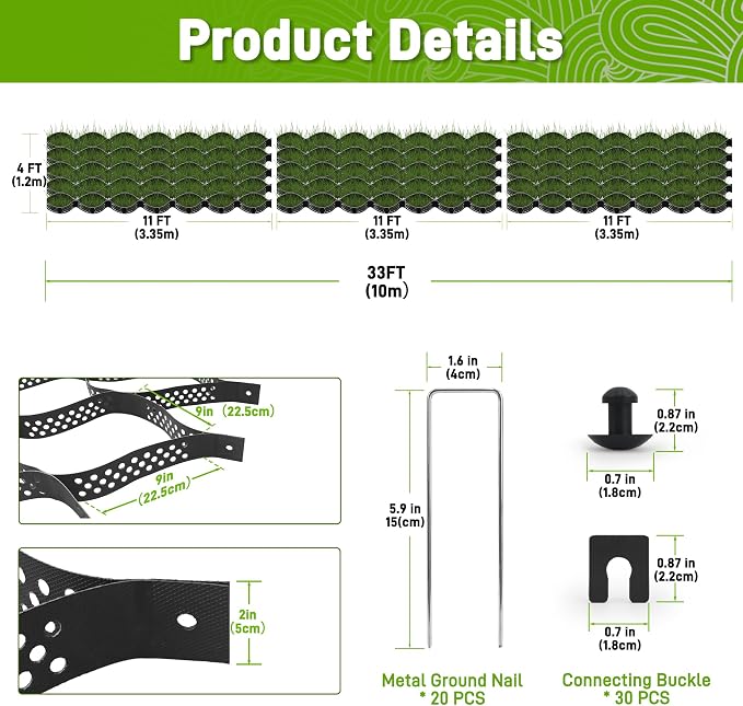 Gravel Grid 4x33 FT-2" Depth HDPE Geo Grid 1885 lbs Per Sq Ft Load with U-Shaped Stakes & Connectors for Driveway, Patio, Shed Base, Parking Lot, Grass Stabilization, Black