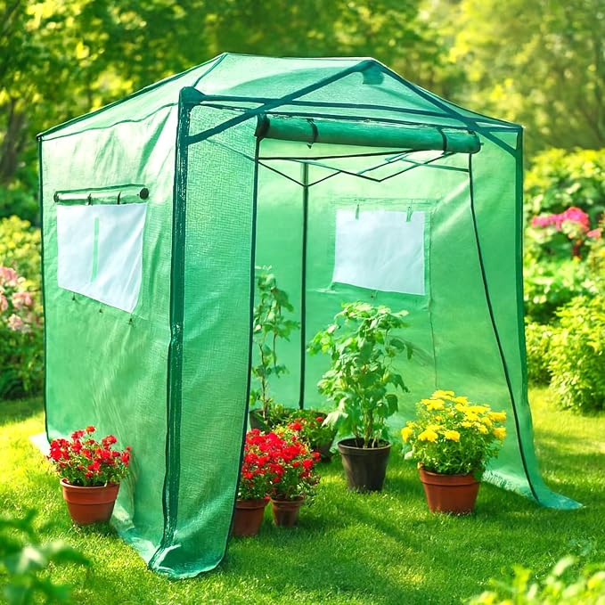 Garden Winds Reinforced Replacement Cover Compatible with The GH48-GRN-AZ Eagle Peak 8x6 Portable Walk in Pop Up Greenhouse Zipper Entry Doors 2 Mesh Side Windows - PE Fabric , Classic Forest