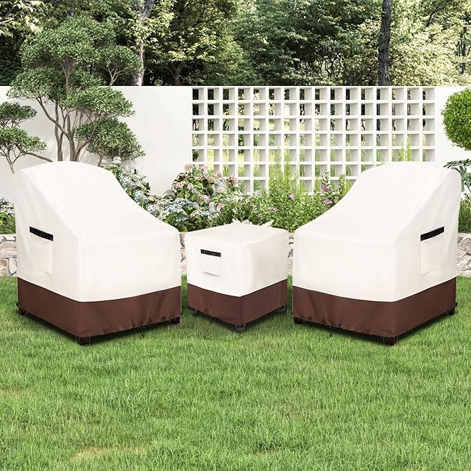Patio Furniture Covers for 3 Piece Outdoor Bistro Sets,100% Waterproof Outdoor Furniture Cover,Includes 2 Chairs and Coffee Table Cover,Beige & Brown