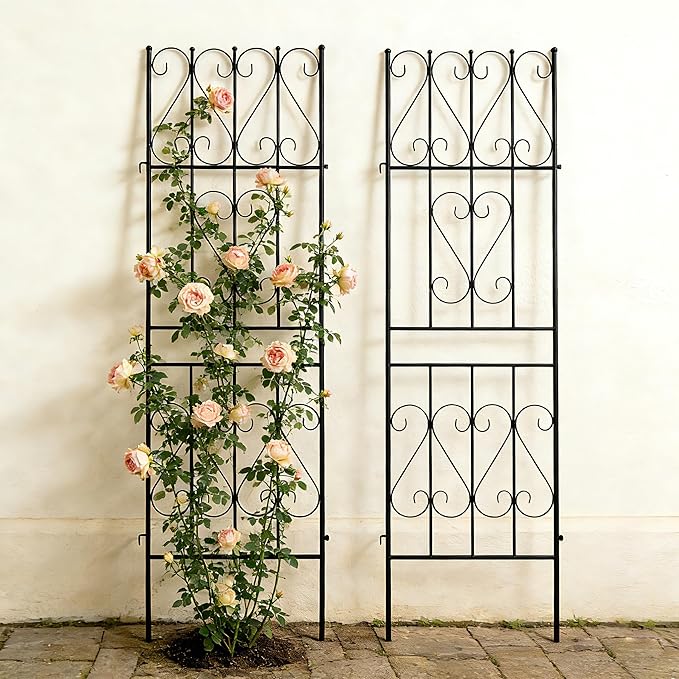 Thealyn 2 Pack Metal Garden Trellis for Climbing Plants Outdoor, 6.7ft x1.7ft Decorative Trellis Wall, Multi-Purpose Support for Roses,Vines,Tomatoes,Cucumbers & Raised Garden Beds