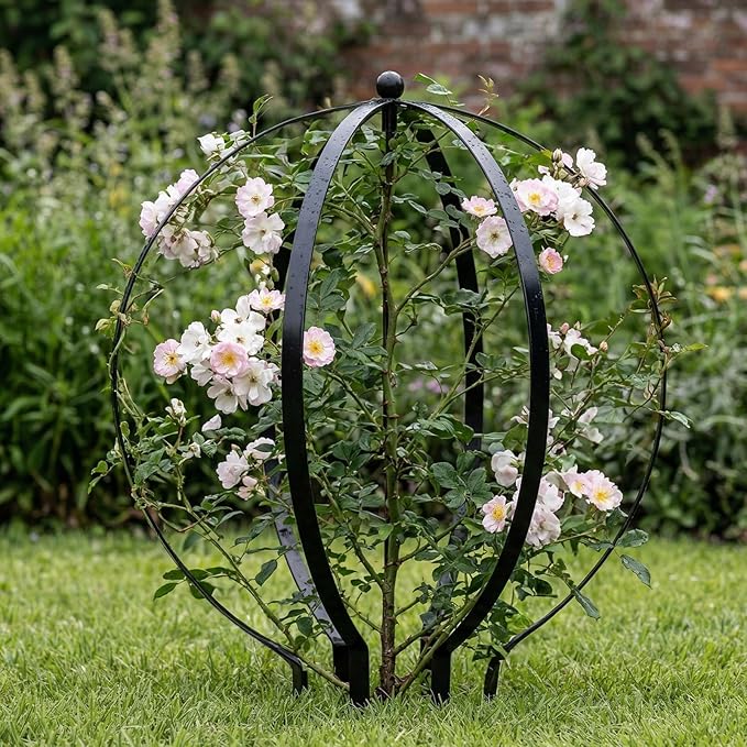 4 PCS Large Metal Round Trellis for Climbing Plants, Heavy Duty Thick Rustproof Obelisk, Garden Sphere Frame for Potted Roses Vines, Outdoor Garden Decor, Easy Assembly (18.5" x 15")