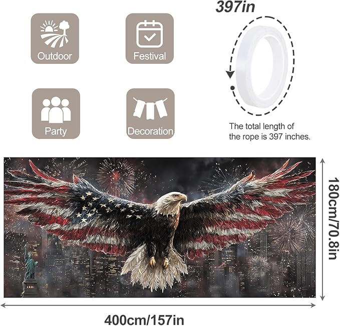 6 * 13FT Eagle flag Garage Door Cover Decorations Independence Day Garage Door Banner for Outdoor Indoor Patriot Party Photography Backdrop
