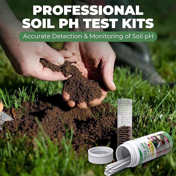 Soil pH Test Kit: Upgraded 125 Soil pH Test Strips with Measuring Cylinders for Accurate Testing pH Level of Garden Lawn Grass Flower Vegetable Compost Dirt (125)