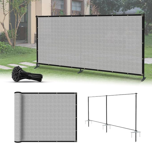 5'x8' Privacy Fence Kit Freestanding Mesh Screen with Iron Poles Temporary Fencing Outdoor Patio Backyard Divider Dog Air Conditioner Trash Fence Light Gray