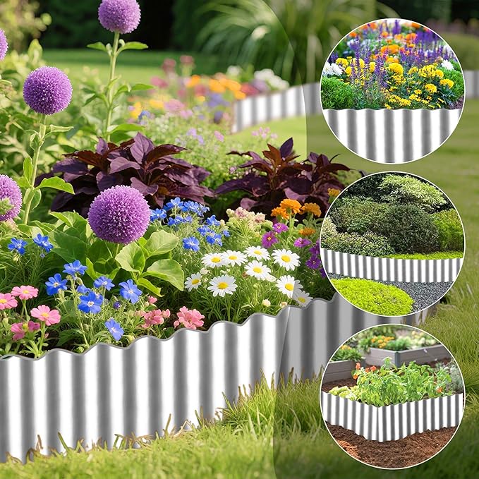 Vehipa Garden Edging Brooder for Landscaping, 12" x 30 Ft Corrugated Landscape Edging, Garden Bed Edging Lawn Edging for Flower Bed, Landscape Border for DIY Lawn, Yard (Silver)