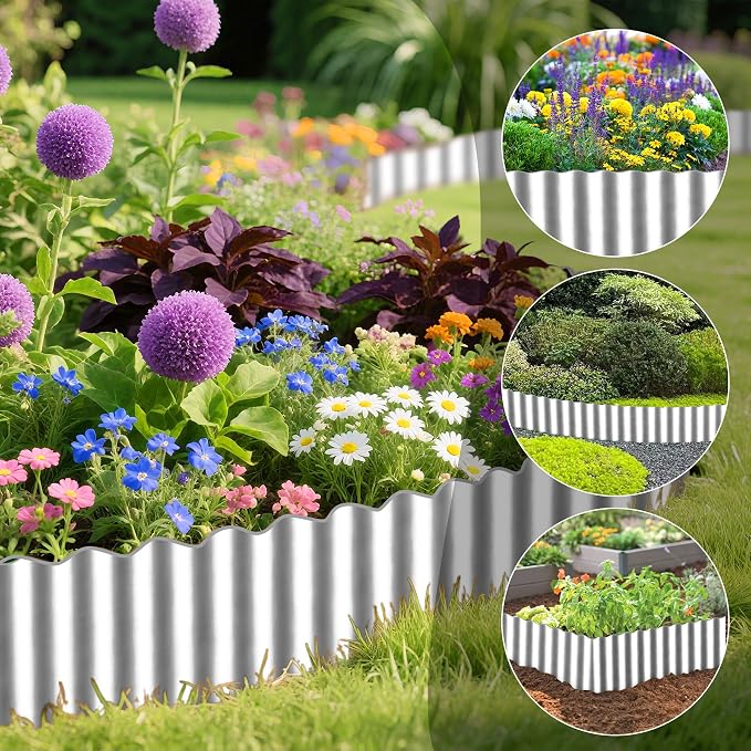 Vehipa Garden Edging Brooder for Landscaping, 4.7" x 10 Ft Corrugated Landscape Edging, Garden Bed Edging Lawn Edging for Flower Bed, Landscape Border for DIY Lawn, Yard (Silver)