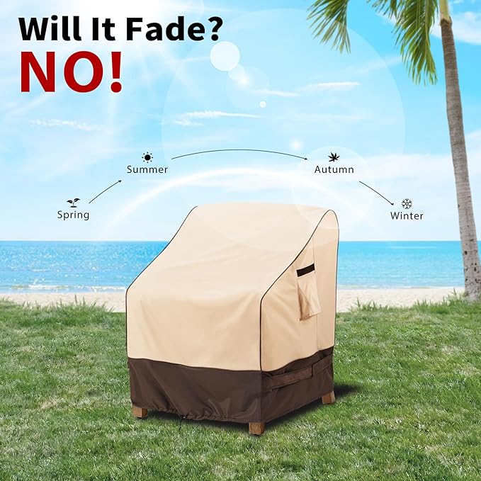 KylinLucky Waterproof Patio Chair Covers 2 Pack 28x33x38.5 Inches, Outdoor Furniture Protectors for All-Weather Khaki Chair Covers for Patio