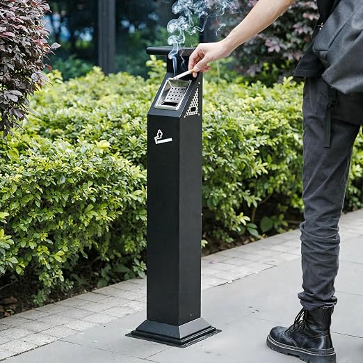Commercial Standing Trash Can Outdoor Trash Bin Outside Receptacle | Stainless Steel Garbage Can Container with Lock & Removable Inner Bucket for Hotels Restaurants Bars Office Park Street