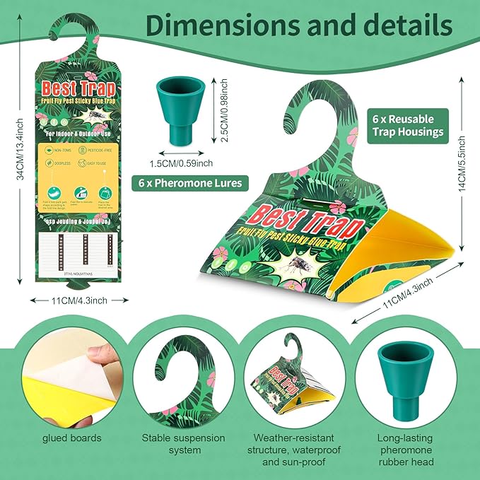 6 Pack Citrus Leafminer Trap & Lure with Pheromone Lures – Triangular Hanging Sticky for All Varieties of Citrus Trees, Includes 6 Traps & 6 Lures, for Orchard & Garden Use