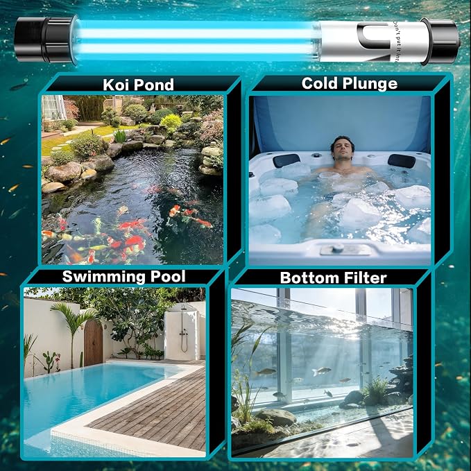 20W Pond UV Light for 100-1500 Gallon, UV Water Clarifier for Koi Pond, Cold Plunge, Aquarium, Swimming Pool, Spa and Fish Tank for Green Water Clean