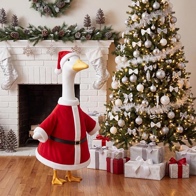 Christmas Santa Porch Goose Outfits Clothes for Watch Party Decor Lawn 23 inch Porch Goose Costume Clothing for Patio Yard