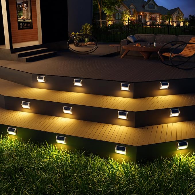 JSOT Solar Lights Perfect for Deck, Fence, Stair, Step Decor-Warm White-8P | Stainless steel material, waterproof, Solar Powered, yard, patio deck rail