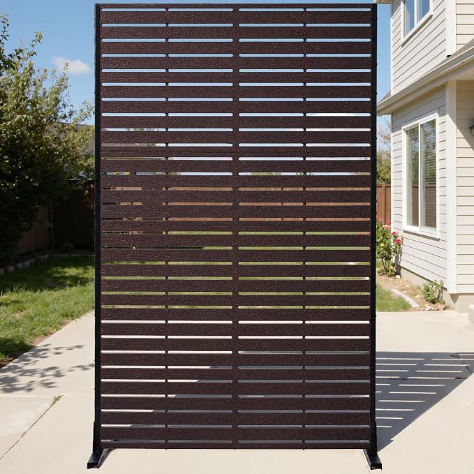Privacy Screen Outdoor 72" Hx47 W Freestanding Privacy Panel with Stand, HDPE Decorative Privacy Fence with Sandblasting Louver Pattern, Patio Divider Screen, Privacy Screens for Outside