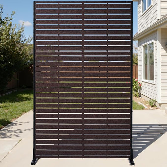 Privacy Screen Outdoor 72" Hx47 W Freestanding Privacy Panel with Stand, HDPE Decorative Privacy Fence with Sandblasting Louver Pattern, Patio Divider Screen, Privacy Screens for Outside